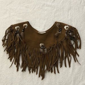 *Vintage* Brown Leather Fringed Cape